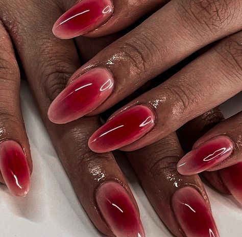 Red Almond Nails Aesthetic, Red Chic Nails, Cool Nails Almond, Red Snakeskin Nails, Ohara Nails, Nail Inspo Airbrush, Aura Nails Ideas, Red Chrome Nails French Tip, Aura Red Nails