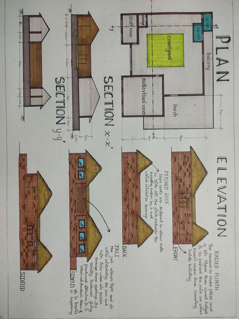 #alcoholic marker#technical pen Site Plan Sheets Architecture, Section Sheets Architecture, Elevation Sheets Architecture, Plan Sheets Architecture, Plan Section Elevation Drawings, Circular Plan, Sheet Composition, Section Drawing Architecture, Floor Plan Symbols