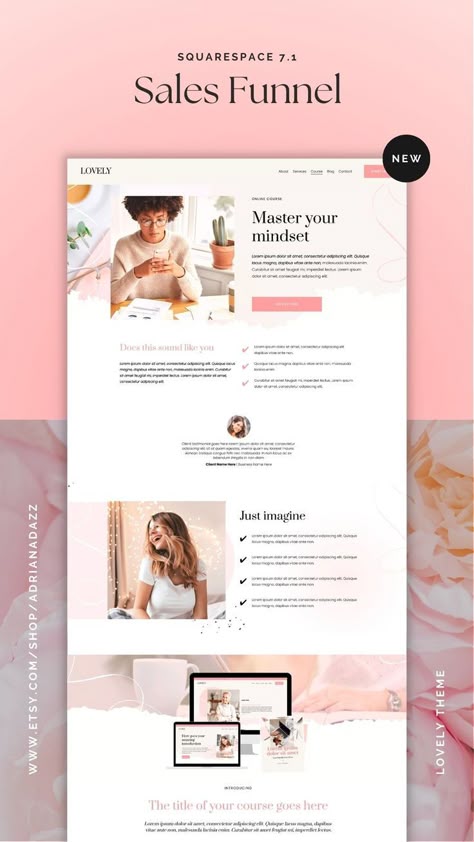 Online Course Website Design, Sales Funnel Design, Shop Banner Design, Sales Funnel Template, Feminine Web Design, Website Design Inspiration Layout, Website Banner Design, Squarespace Template, Creative Website Design