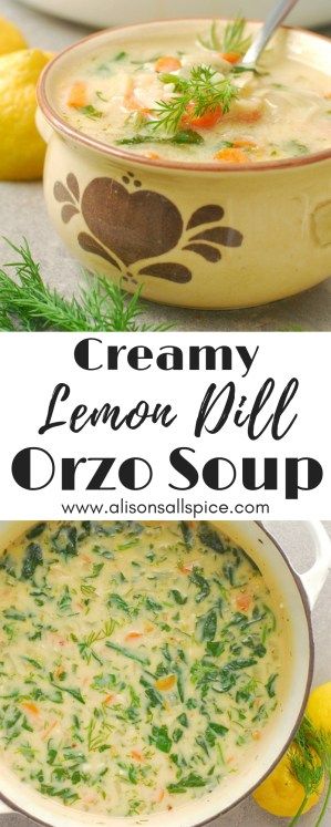 Creamy Dill Soup, Lemon Soup Vegetarian, Soup Recipes Orzo, Lemon Dill Orzo, Orzo Healthy, Dill Orzo, Dill Soup Recipe, Dill Soup, Lemon Dill Chicken