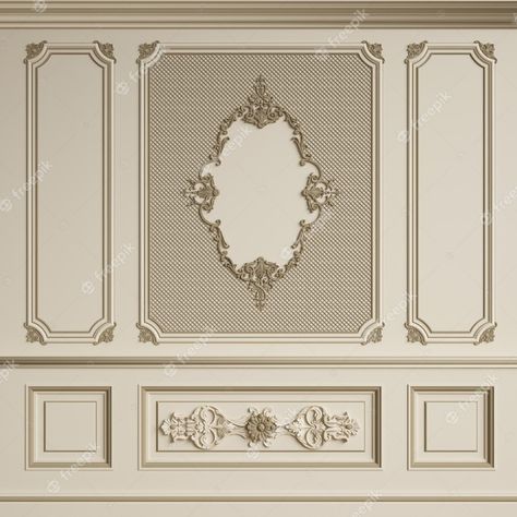 Banquet Wall Paneling Design, Classical Wall Panelling, Walls With Moulding, Lawbre Dollhouse, Classic Wall Design, Modern Victorian Decor, Floor Parquet, Parquet Herringbone, Classic House Interior Design