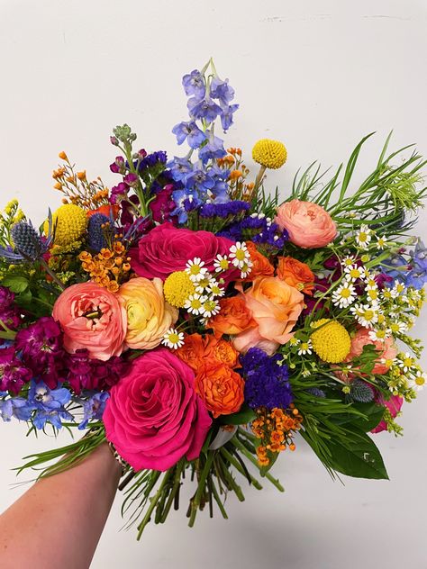 Colorful Boho Wedding Bouquet, Vivid Wedding Flowers, Colorful Wedding Flower Bouquets, Multicolor Bouquet Wedding, Multi Colored Flower Bouquets, Bright Fall Flowers Wedding, Bright Flower Bouquet Prom, Bright Colored Flowers Wedding, Colourful Flower Bouquet Wedding