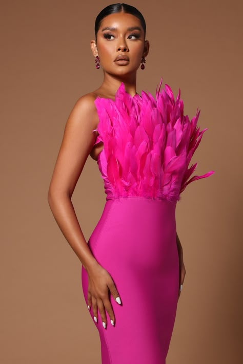 Available In Magenta And Bronze. Bandage Midi Dress Tube Feather Detail Back Zipper Stretch 100% Polyester Imported | Marianna Bandage Midi Dress in Magenta size 1X by Fashion Nova Rainbow Aesthetics, Pink Berry, 파티 드레스, Look Retro, Slim Style, Womens Prom Dresses, Bandage Midi Dress, Club Party Dresses, فستان سهرة