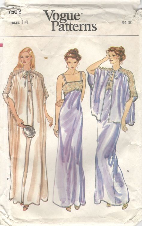 1970s Vogue 7502 Misses Lingerie Pattern Nightgown Robe Bed Jacket Pattern - Vintage Sewing Pattern - Size 8 Bust 31 - UNCUT Bed Jacket Pattern, 1980s Vogue, 1970s Vogue, Lingerie Pattern, 70s Vogue, Nightgown Pattern, Blithe Spirit, Nightgown Robe, Lingerie Patterns