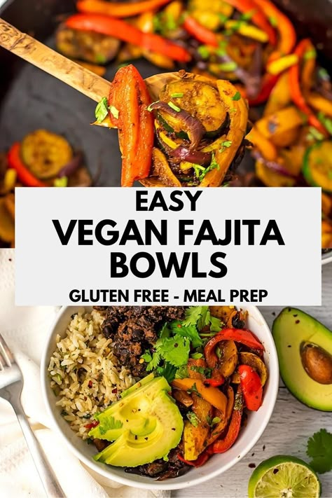 Healthy Rice And Veggie Bowls, Tofu Fajita Bowl, Vegetable Burrito Bowl, Mexican Veggie Bowl, Veggie Fajita Bowl, Mexican Grain Bowl, Simple Pescatarian Meal Prep, Vegan Fajita Bowl, Vegan Veggie Bowl