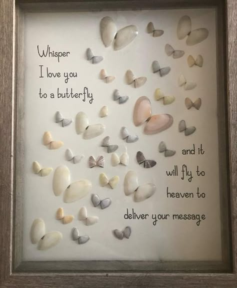 Beachy Bathroom Decor Ideas, What To Do With Sea Shells Ideas, Shell And Driftwood Crafts, Butterfly Seashell Art, Pictures Made With Shells, Sea Shell Crafts Diy Ideas, Seashell Butterfly Shell Art, Butterfly Seashells, What To Do With Shells From The Beach