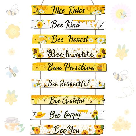 PRICES MAY VARY. Package Includes: you will get 1 piece of the bee kitchen decor, which is lovely and beautiful; The size of this wooden bee wall decor is approx. 50 x 30 x 0.5 cm/ 20 x 12 x 0.2 inch after hanging, making our humble bee wall decor will not too small or too big, suitable for decorating your home, bedroom, kitchen, office and so on Bee Theme Design: our kitchen rules wall decor takes classical hive bee design, including bee, hive, sunflower, daisy and other vivid patterns, which l Bee Wall Decor, Sunflower Decorations, Christmas Bee, Design With Rope, Bumble Bee Decorations, Humble Bee, Bee Classroom, Bee Theme Party, Decorations For Living Room