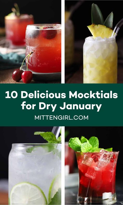 Dry January Drinks, Pina Colada Mocktail, Frozen Strawberry Daiquiri, Easy Mocktail Recipes, Mojito Mocktail, Alcohol Free Drinks, Peach Sangria, Mocktail Recipes, Dry January