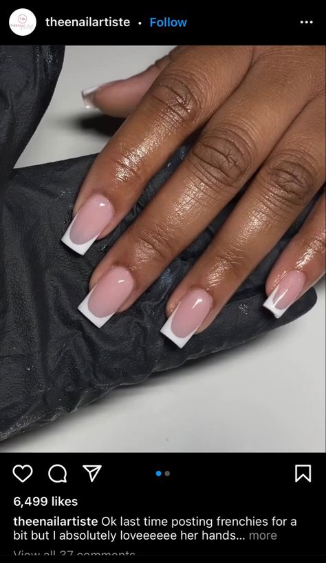 French Tip Mixed With Solid Nails, French Tip Acrylic Nails On Black Women, French Nails On Black Women, French Tip Nails With Design Black Women, Short Square Nails Ideas French Tip, French Vacation Nails, French Nails Black Women, French Tip Black Women, French Tip Nails Black Women