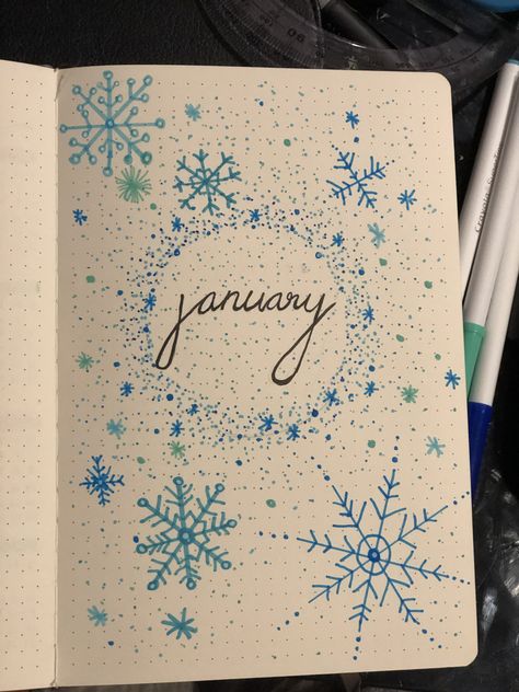 January Doodles, Winter Bullet Journal, Diy Doll Suitcase, January Journal, Pretty Hand Lettering, Ballet Journal, Anniversary Scrapbook, January Bullet Journal, School Book Covers