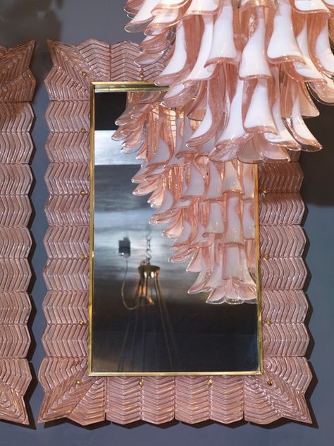 Pink Wall Mirror, Murano Mirror, Murano Glass Mirror, Mirrors Uk, Scalloped Mirror, Shoreditch London, Glass Mirrors, Girls Bathroom, Pink Wall