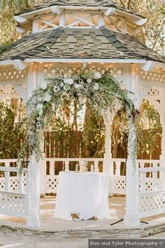 Wedding ceremony ideas - gazebo greenery outdoor white fall elegant {Dan and Tyler Photography} White Gazebo Wedding Flowers, Outdoor Wedding Ceremony Gazebo Floral Arch, Gazebo Wedding Decorating Ideas, Gazebo Wedding Flowers, Gazebo Flowers Wedding, Gazebo Decorating Ideas Wedding, Wedding Gazebo Decorations Outdoor, Wedding Gazebo Ideas, Wedding Gazebo Flowers