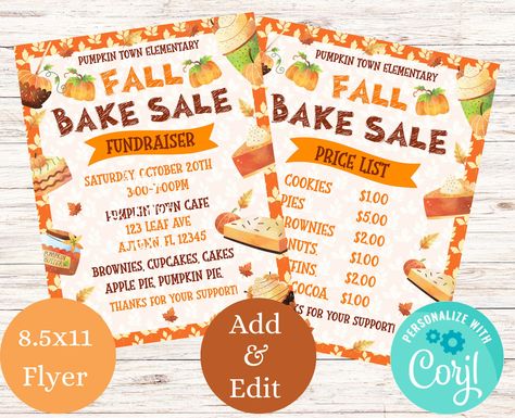 "Bake Sale Flyer Halloween Bake Sale Flyer Fundraiser Flyer Halloween Community Event Flyer Halloween Flyer School Event Flyer Cupcake  ★★TRY BEFORE YOU BUY★★ https://www.corjl.com/d/7LK81 ** Any text you add during the demo trial can be saved prior to purchasing so you don't lose your work - Make sure to use the \"Buy Now\" button in the demo to purchase **  Need your item printed my shop has partnered with Prints of Love to offer fast, high quality yet affordable printing. Plus free 2-3 day U.S. shipping and free envelopes!  Simply follow this link: https://printsoflove.com/ref/partiesandfun to select your print options. They handle the rest! SIZE - These flyers comes in 8.5x11 inches. You can edit the test and move images around to fit your event.  - This  is a DIGITAL download, no item Fall Bake Sale Flyer, Baking Fundraiser Ideas, Thanksgiving Bake Sale, Halloween Bake Sale, Bake Sale Sign, Bake Sale Poster, Fall Bake Sale, School Event Flyer, Bake Sale Flyer