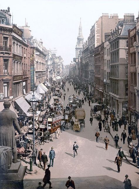 London. A rare color photograph of a London street in 1900 Cheapside Hoard, Vintage Foto's, Victorian London, London History, City Of London, London Town, Foto Vintage, Old London, Horse Drawn