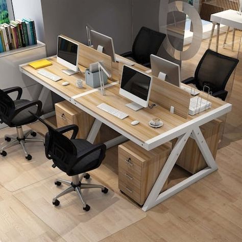 Open Office Furniture Design, Shared Office Space Ideas Work Stations, Small Open Office Design, Real Estate Office Design Work Spaces, Shared Office Space Ideas Business, Open Concept Office Design, Open Workspace Office, Two Person Office Layout, Innovative Office Design Workspaces