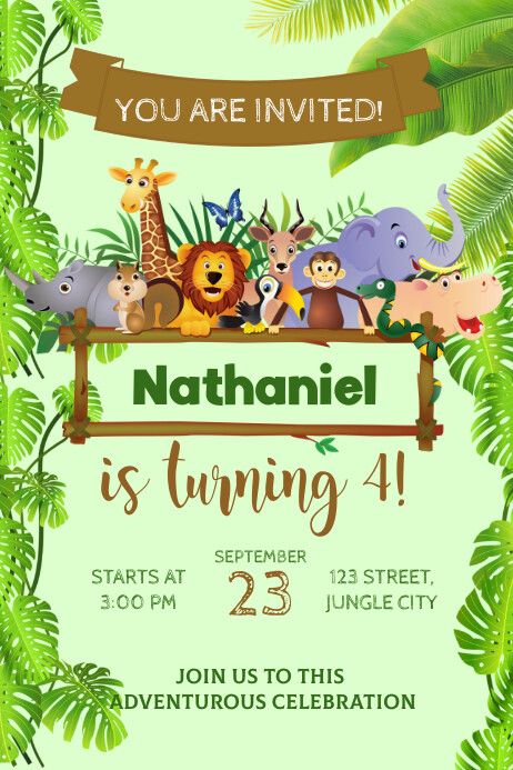 Jungle Themed Invitations, Jungle Theme Invitation Card, Jungle Invitations Template, Safari Invitation Template Free Editable, Jungle Theme Invitation Template, Safari Theme Invitation Template, Free Online Invitation Maker, Bday Invitation Card, Safari Invitation