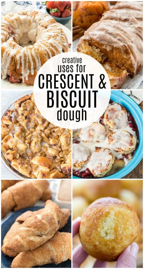 Quick and Easy Pillsbury Dough Recipe Ideas - make breakfast or dessert out of simple crescent rolls or biscuit dough! via @crazyforcrust Dough Recipe Ideas, Crescent Dough Recipes, Grand Biscuit Recipes, Pillsbury Biscuit Recipes, Biscuit Recipes Dinner, Biscuit Dough Recipes, Pilsbury Recipes, Pillsbury Crescent Roll Recipes, Biscuits Breakfast