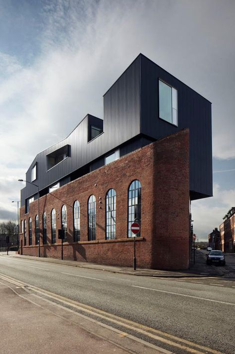 Juxtaposition - modern addition to an older structure. Daniel Libeskind, Norman Foster, Industrial Architecture, Adaptive Reuse, Brick Building, Architecture Old, Architecture Exterior, Industrial Buildings, Architectural Inspiration