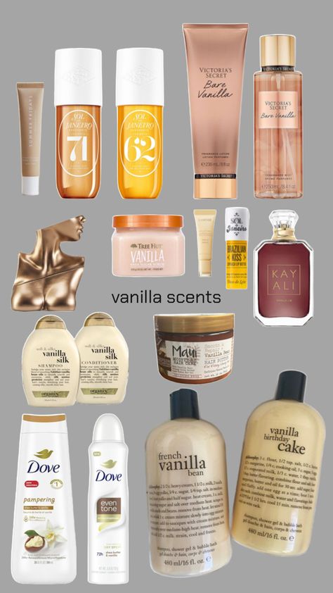 smell the best in the room | vanilla routine Good Scent Combos, Vanilla Hair Care, Best Vanilla Scents, Body Smell Good Products, Vanilla Hair Products, Vanilla Hygiene Products, Vanilla Routine, Vanilla Scent Aesthetic, How To Smell Like Vanilla