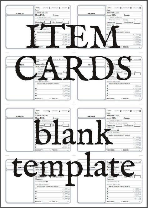 Dnd Crafting Materials, Magic Item Card Template, Dungeon Master Printables, Dnd Equipment Sheet, Dnd Item Cards Template, Dnd Cards Template, Dnd Notes Template, Dm Notes Template, D&d Printables