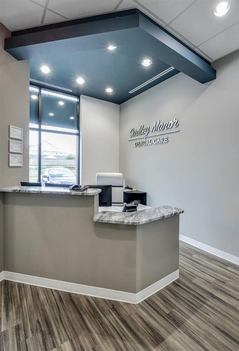 dental office | reception area interior design | Arminco Inc Medical Office Countertops, Doctors Office Waiting Room Aesthetic, Dental Office Decor Ideas, Dental Front Desk, Chiropractic Office Design, Dental Design Interior, Doctor Office Design, Waiting Room Design, Dentist Office Design