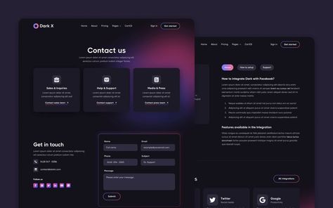 Dark Mode Website Design, Dark Mode Web Design, Saas Landing Page Ui Design, Dark Mode Website, Contact Page Web Design, Dark Portfolio, Dark Websites, Saas Website, Web Design Icon