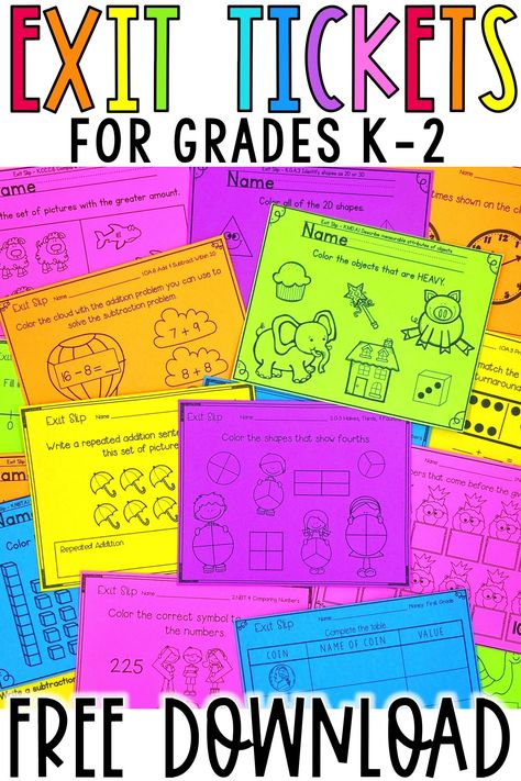 First Grade Exit Tickets, 2nd Grade Assessment Free, Exit Ticket Ideas First Grade, 2nd Grade Math Standards, Guided Math First Grade, 1st Grade Exit Tickets, Exit Tickets Kindergarten, Math Assessment Kindergarten, First Grade Readiness