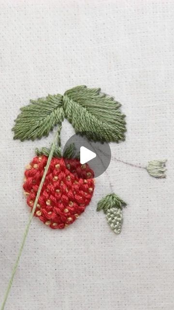 Embroidery Art and Tutorials on Instagram: "My first attempt at embroidering a strawberry with raised chain stitch. I think it turned out great! 🥰🍓 #embroidery #raisedchainstitch #strawberry #threadart #3dembroidery" Raised Chain Stitch Embroidery, Strawberry Embroidery Tutorial, Sew Strawberry, Embroidery Designs Tutorials, Strawberry Embroidery Pattern, Embroidered Strawberries, Embroidered Strawberry, Tea Towels Embroidery, Strawberry Embroidery