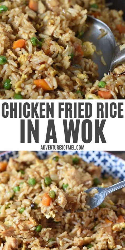 Learn how to make the best homemade chicken fried rice in a wok. Quick and easy stir fry dinner recipe that's so much better than takeout! They'll all be back for seconds. Wok Recipes Healthy, Wok Recipes Chicken, Wok Recipes Easy, Stir Fry Dinner Recipes, Homemade Chicken Fried Rice, Stir Fry Dinner, Chicken Fried Rice Recipe Easy, Homemade Fried Rice, Easy Fried Chicken