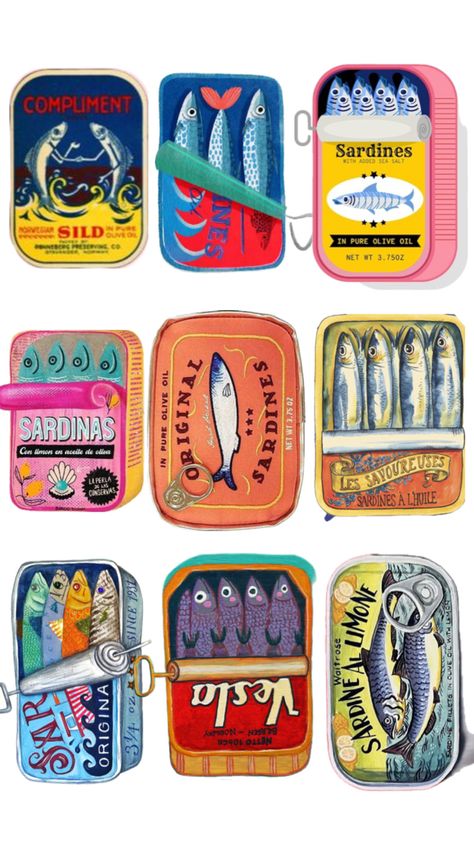 Sardine Can, Marketing Colors, Travel Art Journal, Fish Illustration, Sketch Painting, Cute Memes, Art Collage Wall, Fish Art, Art Journal Pages