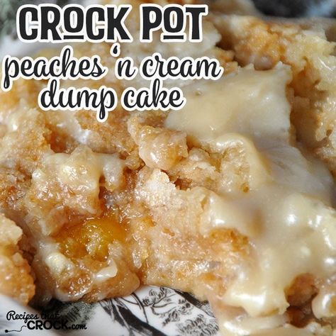 Crock Pot Peaches 'n Cream Dump Cake Cupcake Filling, Cake Collage, Crockpot Dessert, Crockpot Cake, Cherry Pies, Recipes Using Cake Mix, Pot Cake, Instant Family, Crockpot Dessert Recipes