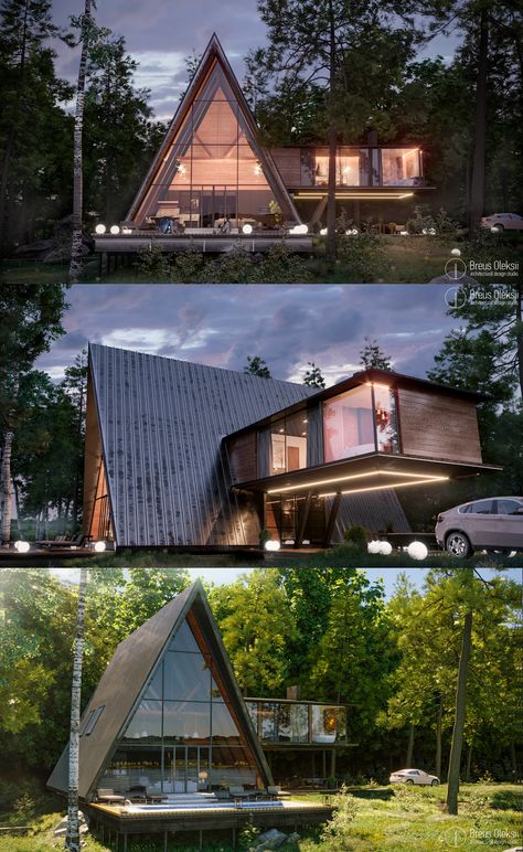 Triangle House, A Frame House Plans, A Frame Cabin, A Frame House, Container House Design, Hus Inspiration, Tiny House Cabin, Modern Cabin, Forest House