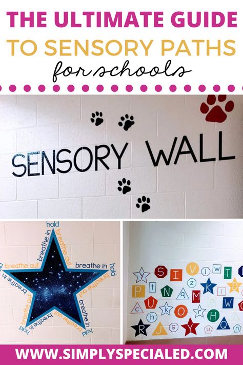 This is your complete guide to sensory paths for schools. You can easily create a sensory path in the school hallway but it’s important to get buy-in from all of your staff members. Sensory pathways in school allow all students more time to move. Inside my blog, you will learn about sensory path ideas, how to set it up, and even funding ideas too. Your elementary students and special education students will love their sensory path for kids at their school. Sensory Room School Ideas, Sensory Hallway Ideas, Hallway Activities For Preschool, Special Needs Sensory Ideas, Printable Sensory Path, Sensory Hallway School, Sensory Wall Ideas Classroom Preschool, Sensory Room Elementary School, Classroom Sensory Ideas