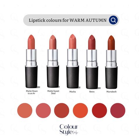 Warm Autumn Lipstick Colors, True Autumn Lipstick Colour, Warm Lipstick Colors, Lipstick For Warm Undertones, Warm Autumn Color Palette Makeup, Warm Autumn Lipstick, True Autumn Lipstick, Deep Autumn Lipstick, Soft Autumn Lipstick