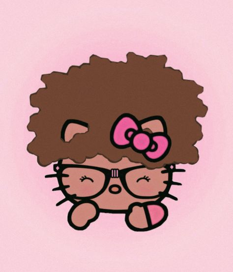 #HelloKitty Black Hello Kitty With Glasses, Afro Kitty, Heart Pfps, Poc Icons, Black Hello Kitty, Hebrew Art, Hello Kitty Wallpaper Hd, Hello Kitt, Walpaper Hello Kitty