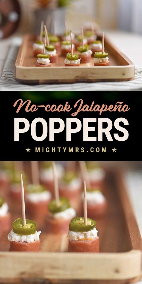 No-Cook Jalapeño Poppers Toothpick Appetizers Easy Cold, Tooth Pick Appetizers, Toothpick Appetizers Easy, Popper Bites, Cold Appetizers Easy, Toothpick Appetizers, Sausage Cream Cheese, Pickled Jalapeño, Quick Bites