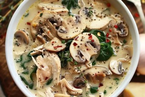 Rotisserie Chicken Mushroom Soup Chicken Mushroom Soup Recipe, Chicken Mushroom Soup, Best Mushroom Soup, Rotisserie Chicken Soup, Best French Onion Soup, Mushroom Recipes Healthy, Chicken Mushroom Recipes, Instant Pot Pasta Recipe, Soup Ingredients