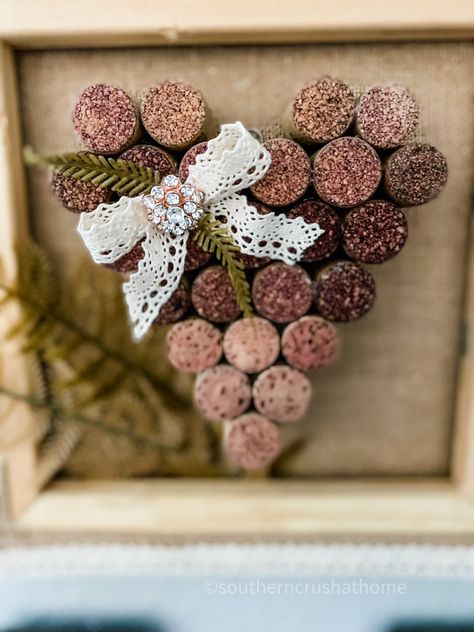 Today, I'm going to show you how to make a sweet wine cork heart craft. It's really simple and perfect for Valentine's Day. Let's get started. #southerncrushathome #winecorkheart Valentine Cork Crafts, Easter Cork Crafts, Cork Art Projects, Wreath Cork, Cork Hearts, Wine Cork Heart, Cork Heart, Wine Cork Diy Projects, Wine Cork Crafts Christmas