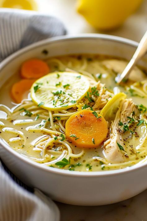 Lemon Dill Chicken Soup, Spaetzle Soup, Garlic Chicken Soup, Creamy Lemon Garlic Chicken, Lemon Dill Chicken, Dill Chicken, Chicken Carrots, Lemon Chicken Soup, Dessert Smoothie