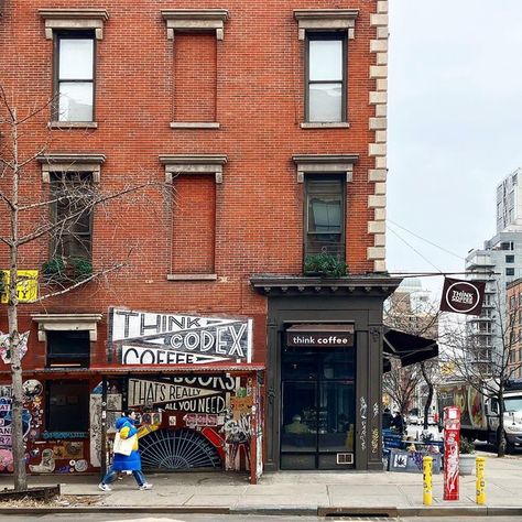 Janice Hoffmann on Instagram: "One of my favorite collaborations in NYC. Think Coffee and Codex Used & New Books. 📍 Bleecker Street at the corner of Bowery" Nyc Street Corner, Bleecker Street, Nyc Street, City Buildings, End Of The World, Kitchen Table, New Books, Coffee Shop, New York City