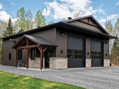 Garage Plans With Loft, Metal Shop Building, Pole Barn Garage, Modern Farmhouse Ranch, Metal Building House Plans, Plan Garage, Garage Guest House, Barn Shop, Garage Exterior