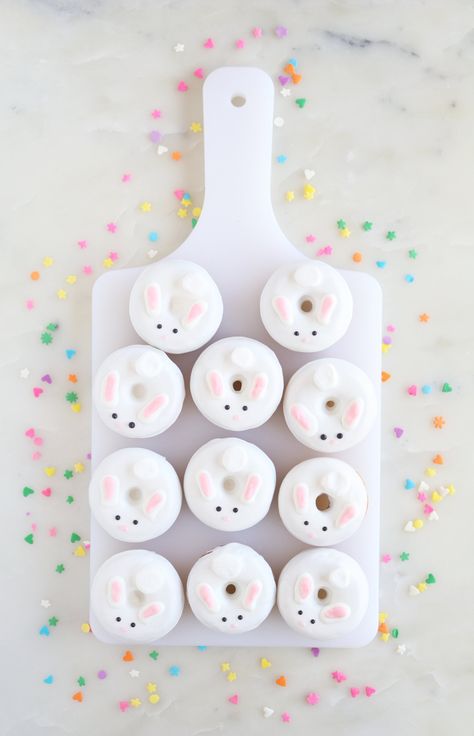 Bunny Donuts | Sarah Makes Stuff Bunny Birthday Theme, Mini Donuts Maker, Bunny Birthday Party, Donut Maker, Bunny Baby Shower, Bunny Party, Bunny Birthday, Easter Birthday, Easter Inspiration