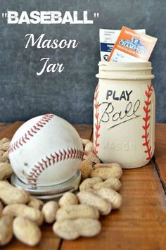 For the dad who loves baseball, this cute Mason Jar, complete with tickets to his favorite team, would make this Father's Day one he'll remember forever! Baseball Crafts, Mason Jar Projects, Diy Father's Day Gifts, Ball Mason Jars, Mason Jar Gifts, Father's Day Diy, Ball Jars, Jar Diy, Fathers Day Crafts