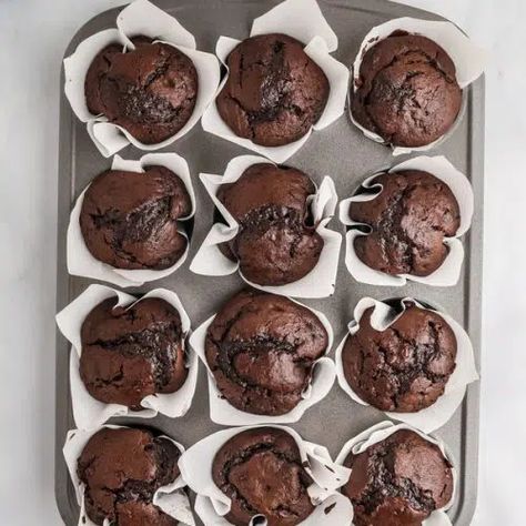 Double Chocolate Chip Cake Mix Muffins Cake Mix Chocolate Chip Muffins, Double Chocolate Chip Cake, Chocolate Chip Muffin Mix, Chocolate Chip Muffins Recipe, Cake Mix Muffins, Pumpkin Muffins Easy, Mix Chocolate, Chocolate Chip Muffin Recipe, Double Chocolate Muffins