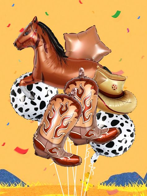 Multicolor  Collar  PE   Embellished   Event & Party Supplies Western Themed Birthday Party, Bachelor Party Decorations, Last Rodeo, Balloon Birthday Party, Brown Hat, Horse Animal, Pink Cowgirl, Balloon Birthday, Farm Party