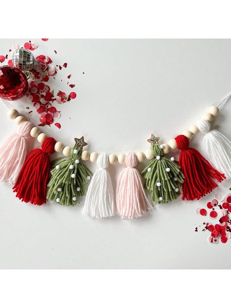 1pc Pink, White, Red Tassel Christmas Wreath/Pink Christmas Decor/Classic Christmas Tree Decoration Pink    Acrylic     Event & Party Supplies, size features are:Bust: ,Length: ,Sleeve Length: Christmas Decor Ideas Pink And Red, Red Green And Pink Christmas Tree, Red Green Pink Christmas, Pink Red Christmas Decor, Pink Diy Christmas Decor, Pink Green And Red Christmas, Red Green And Pink Christmas, Red And Pink Christmas Decor, Pink Red Green Christmas