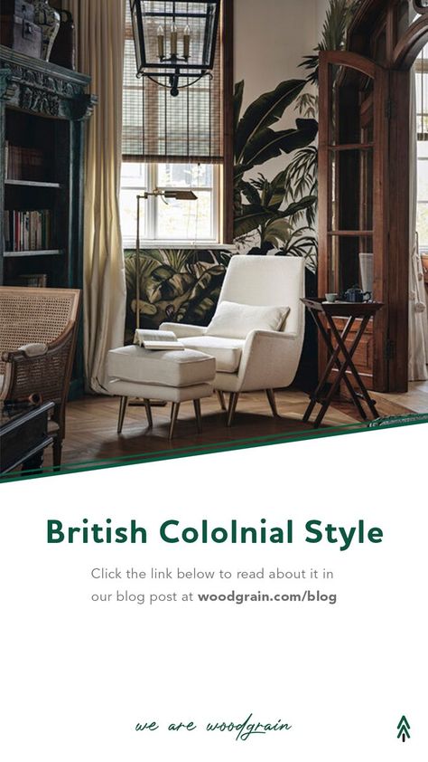 If you’re looking for a style that takes you back in time to a more relaxed era without the hustle and bustle of modern life, then British Colonial may be your cup of tea. This style pairs dark-stained rattan, and bamboo furniture with pure white linens to create a light and airy atmosphere. ⁠ ⁠ Learn about the architecture, furniture, colors, and collectible artifacts of British Colonial style in the link below! Colonial Inspired Living Room, British Colonial Window Treatments, British Colonial Paint Colors, British Colonial Decor Bathroom, British Colonial Color Palette, British Colonial Artwork, British Colonial Office, British Colonial Library, British Colonial Sofa