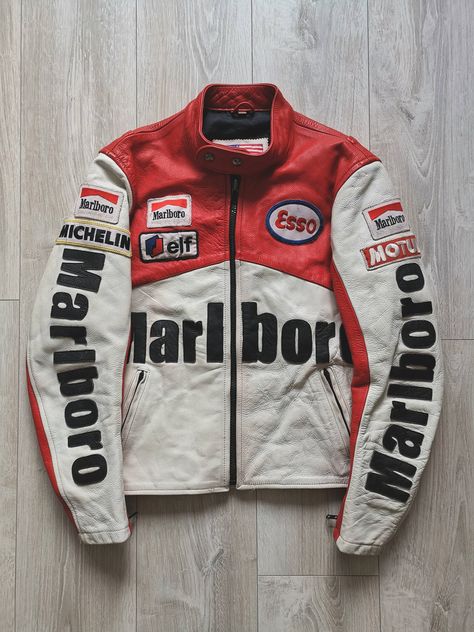 Vintage 🔥Vintage MARLBORO racing leather jacket Vintage Racing Jacket Mclaren, Man Shop Ideas, Redbull Jacket Vintage, Race Car Leather Jacket, Vintage Race Jacket, Malboro Vintage Jacket, Vintage Mens Jacket, Vintage Motor Jacket, F1 Leather Jacket