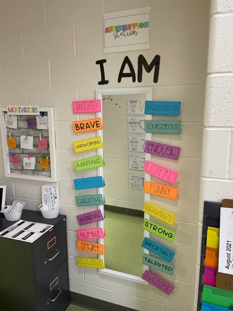 Mirror Of Affirmations, Teacher Mirror Quotes, I Am Affirmations Mirror Classroom, Mirror With Affirmations Around It, Classroom Mirror Affirmations Free, You Are Mirror Classroom, I Am Mirror Classroom, I Am Poster Project, Mirror Wall Decor Classroom