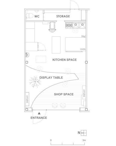 Bread Table bakery by Airhouse Design Office - cafe layout Bakery Kitchen Layout, Bread Table, Cafe Floor Plan, Bakery Shop Interior, Mini Cafe, Bakery Shop Design, Bakery Store, Bakery Interior, Small Bakery